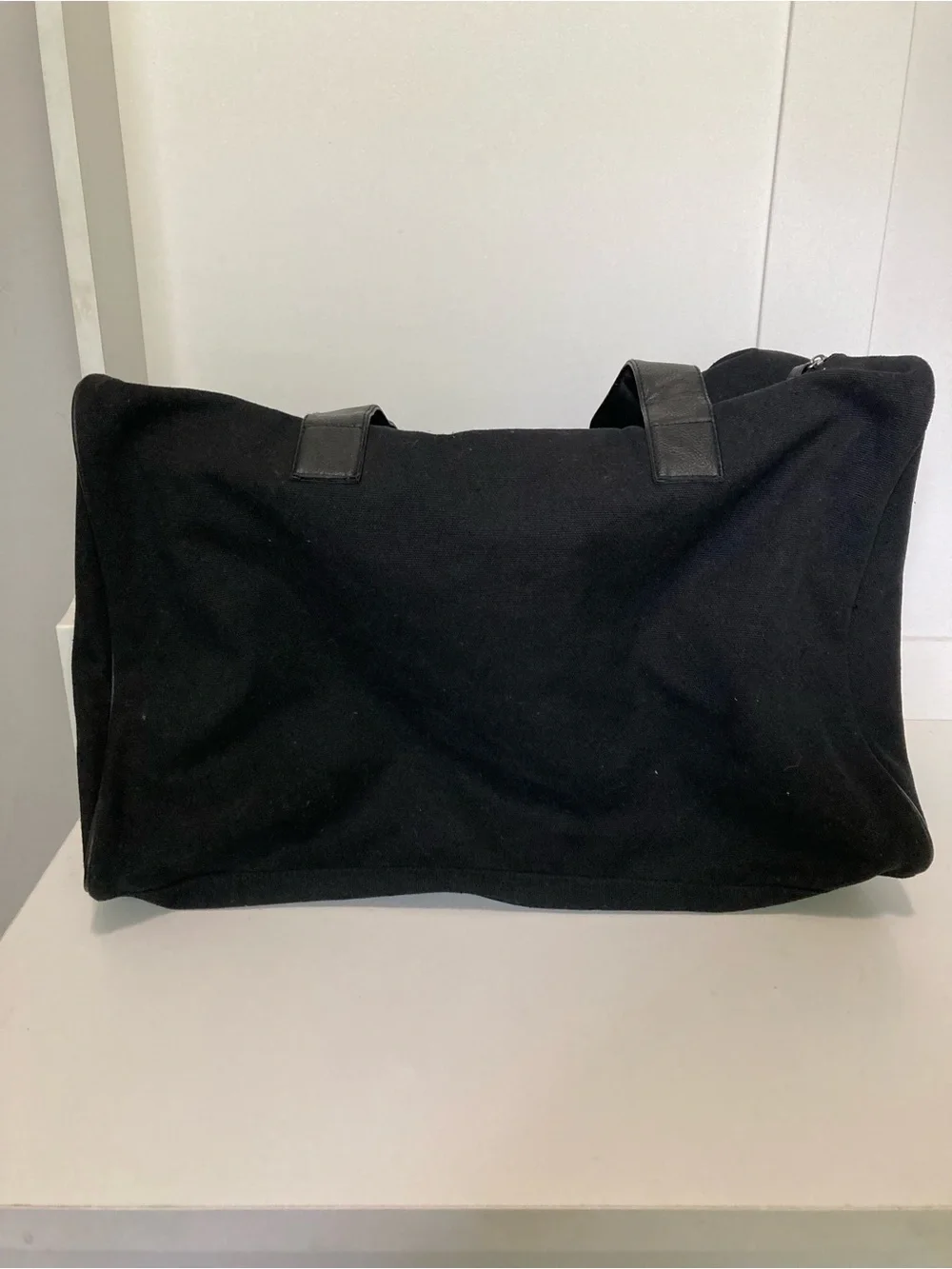 John Varvatos Black Cotton/Canvas Weekender Travel Bag